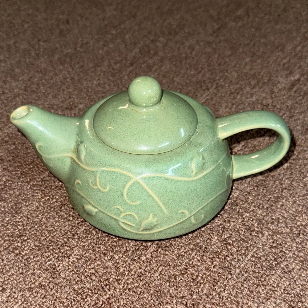 Pier 1 Green Ceramic Teapot